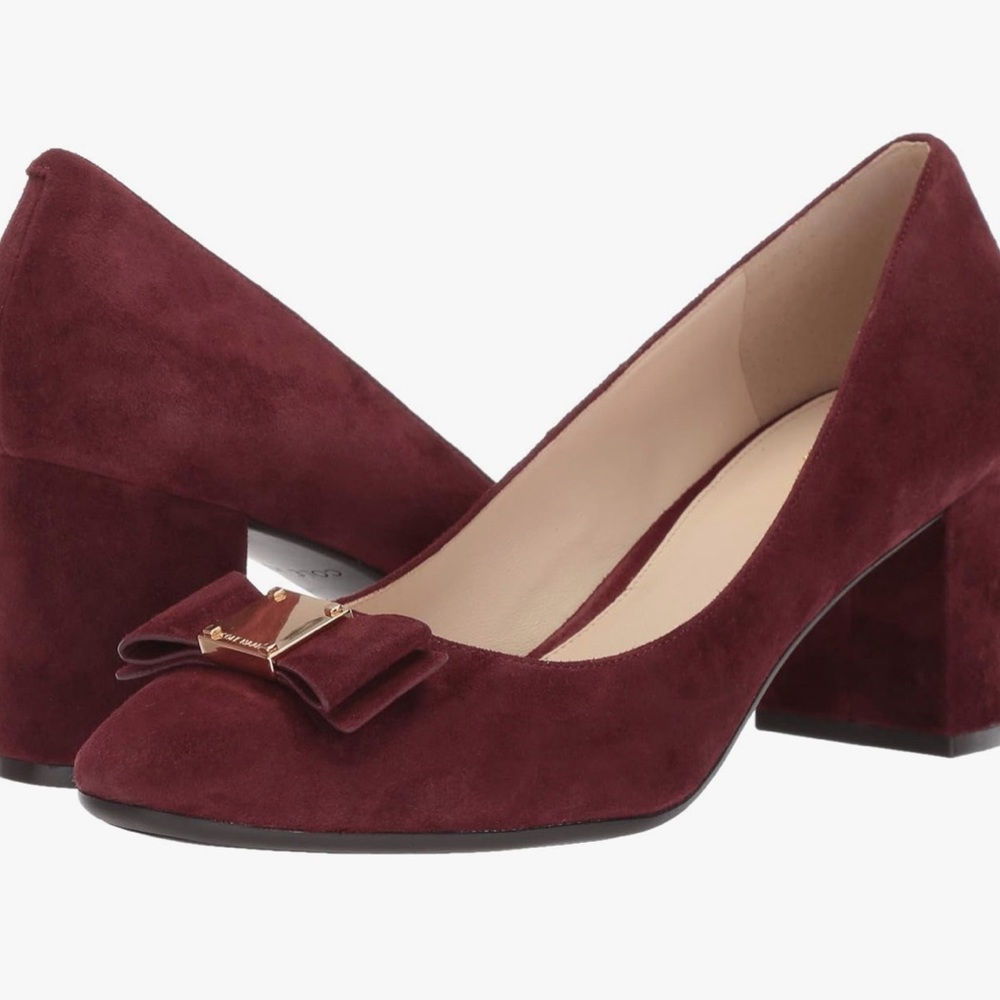 Cole Haan Grand.Øs Burgundy Suede Tali Bow Pumps size 7 medium NIB NWT